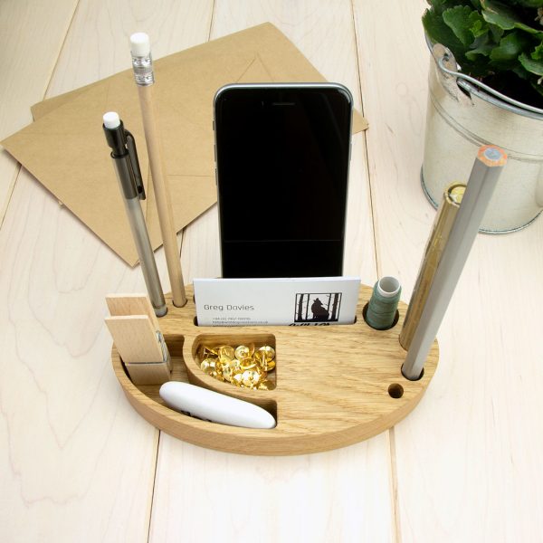 Mini Solid Oak Desk Organiser - Oval