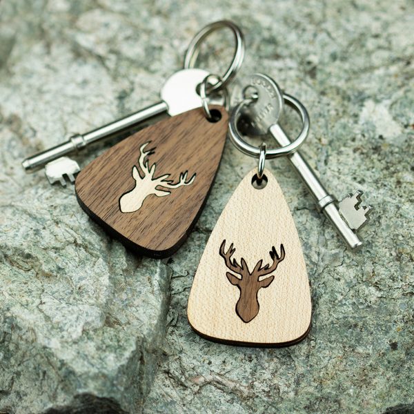 Dual Wood Inlay Keyrings - Stags